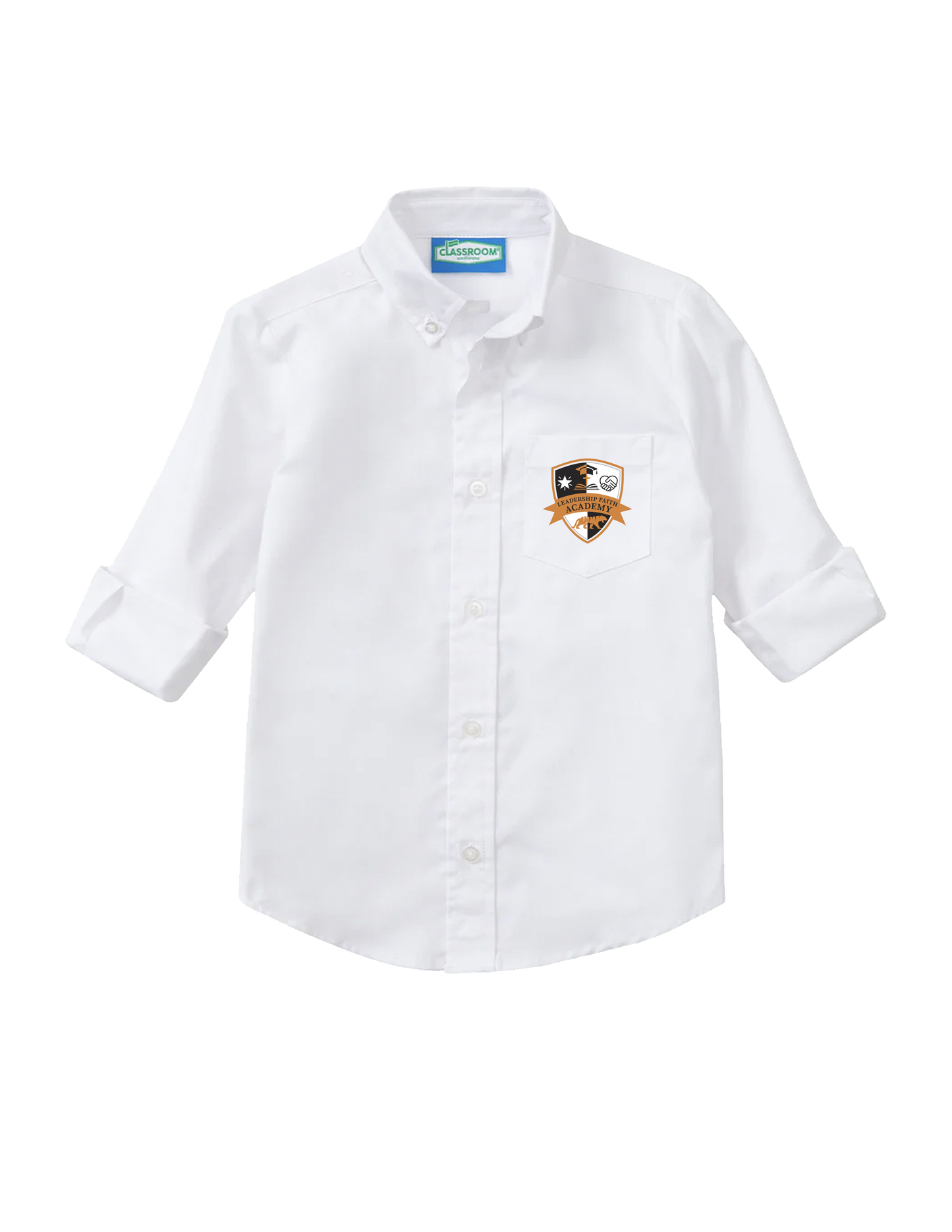 **Uniform Approved** Leadership Faith Academy Uniform Embroidered Long Sleeve Oxford - White