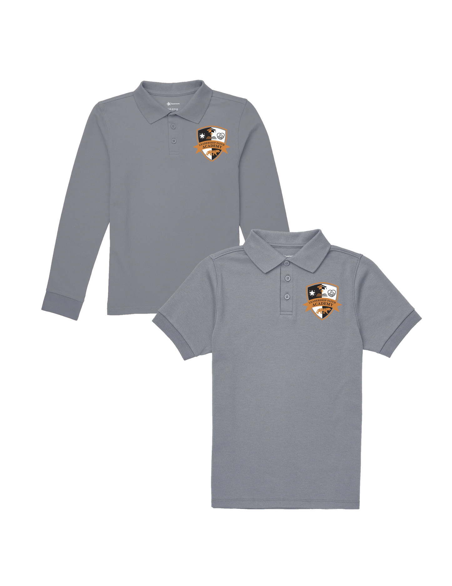 **EARLY LEARNING/ PRE-K ONLY** Leadership Faith Academy Polo Shirt - Short Sleeve or Long Sleeve - Heather Grey