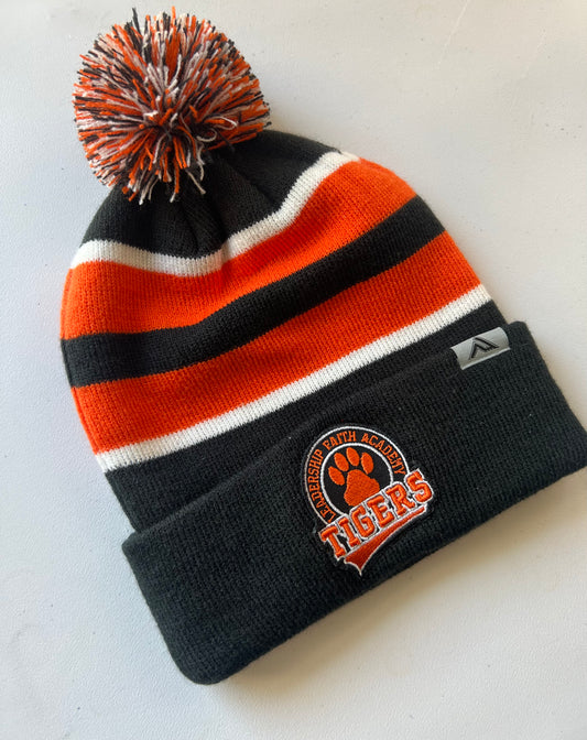 **PRE-ORDER** LFA Tigers Embroidered Pom-Pom Striped Beanie - One-Size Fits All - Orange or Grey
